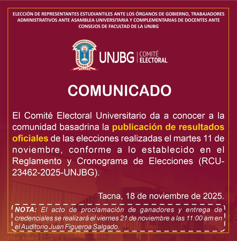 COMUNICADO -  RESULTADOS OFICIALES